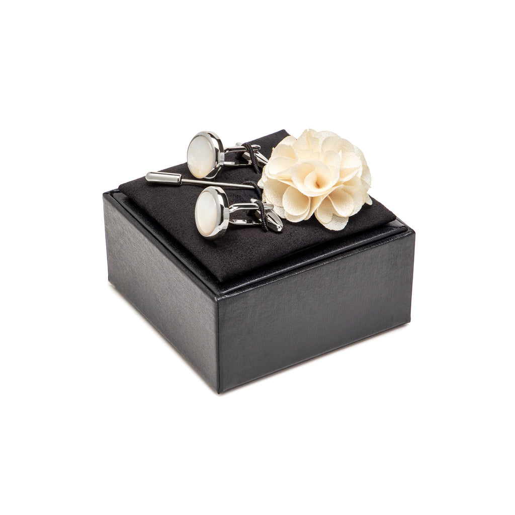 Lapel Pin Flower and Cufflinks, Set