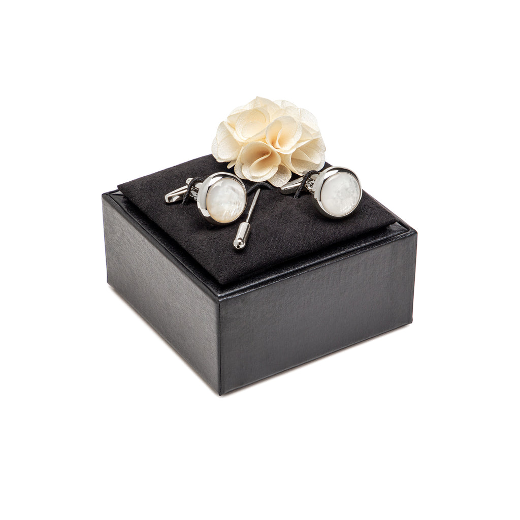 Lapel Pin Flower and Cufflinks, Set